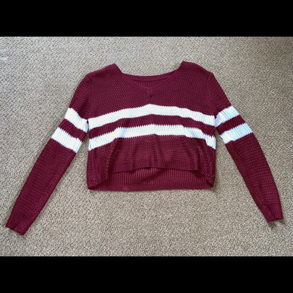Maroon and white cropped sweater